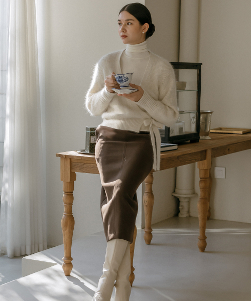 Novelle Stitch Skirt _ Brown