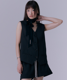 Classic stripe single vest jacket (BLACK)