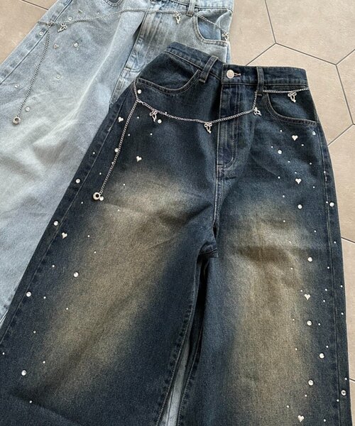 OLIVE des OLIVE（オリーブデオリーブ）の「チェーン付きワイドデニムパンツ（その他パンツ・レディース・ブルー/サックスブルー・MEDIUM/SMALL）」の2枚目の写真