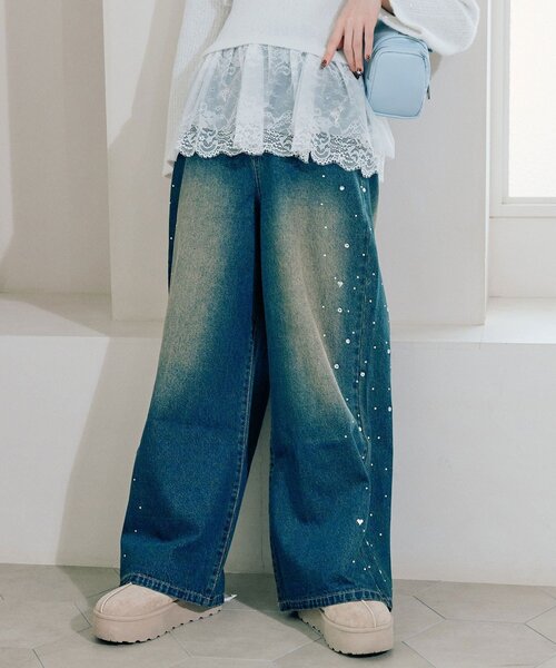 OLIVE des OLIVE（オリーブデオリーブ）の「チェーン付きワイドデニムパンツ（その他パンツ・レディース・ブルー/サックスブルー・MEDIUM/SMALL）」の20枚目の写真