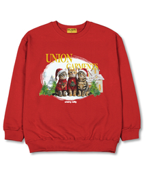 スリーキャット オーバーサイズ スウェットクリスマスTシャツ [裏毛]レッド