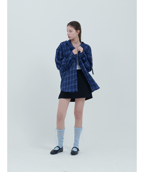 COMMACOMMA（コンマコンマ）の「ボーイフレンドチェックフードシャツ（男女共用）[ネイビー]（シャツ/ブラウス・メンズ・ネイビー・FREE）」の4枚目の写真