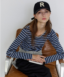 ROIROI（ロイロイ）の「ストライプ長袖Tシャツ-ネイビー（Tシャツ/カットソー）」