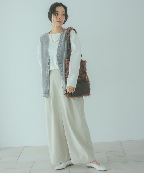 studio CLIP（スタディオクリップ）の「【イージーケア】コーデュロイワイドパンツ[プチ・プラスサイズあり]（その他パンツ・レディース・ネイビー/カーキ/ナチュラル・FREE/PF/ﾌﾘｰ(L)）」の4枚目の写真