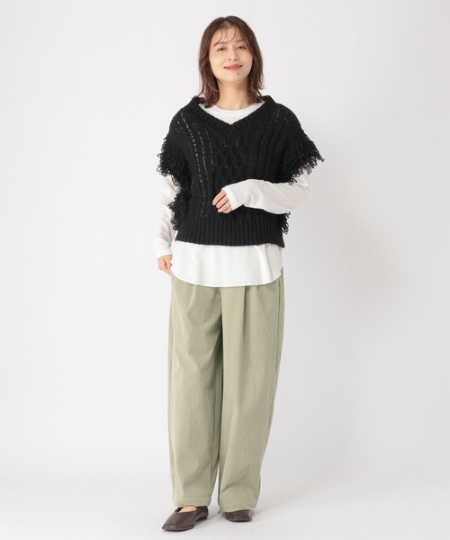 studio CLIP（スタディオクリップ）の「【イージーケア】コーデュロイワイドパンツ[プチ・プラスサイズあり]（その他パンツ・レディース・ネイビー/カーキ/ナチュラル・FREE/PF/ﾌﾘｰ(L)）」の12枚目の写真