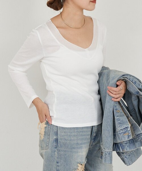 SHENERY（シーナリー）の「シアードッキングロンTEE（Tシャツ/カットソー・レディース・ブラック/オフホワイト・FREE）」の10枚目の写真