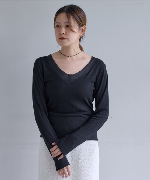 SHENERY(シーナリー)の「シアードッキングロンTEE(Tシャツ/カットソー・レディース・ブラック/オフホワイト・FREE/LARGE)」の17枚目の写真