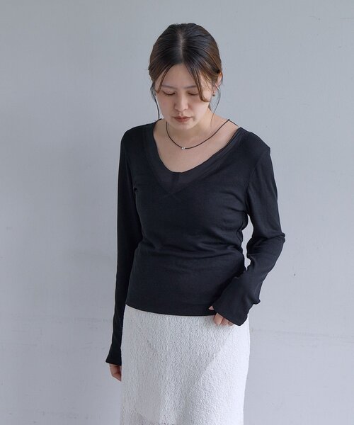 SHENERY(シーナリー)の「シアードッキングロンTEE(Tシャツ/カットソー・レディース・ブラック/オフホワイト・FREE/LARGE)」の18枚目の写真
