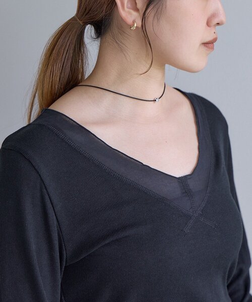 SHENERY(シーナリー)の「シアードッキングロンTEE(Tシャツ/カットソー・レディース・ブラック/オフホワイト・FREE/LARGE)」の21枚目の写真