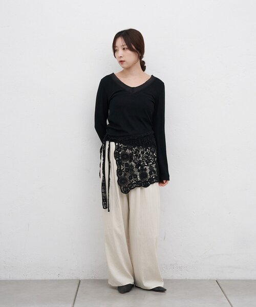 SHENERY(シーナリー)の「シアードッキングロンTEE(Tシャツ/カットソー・レディース・ブラック/オフホワイト・FREE/LARGE)」の22枚目の写真