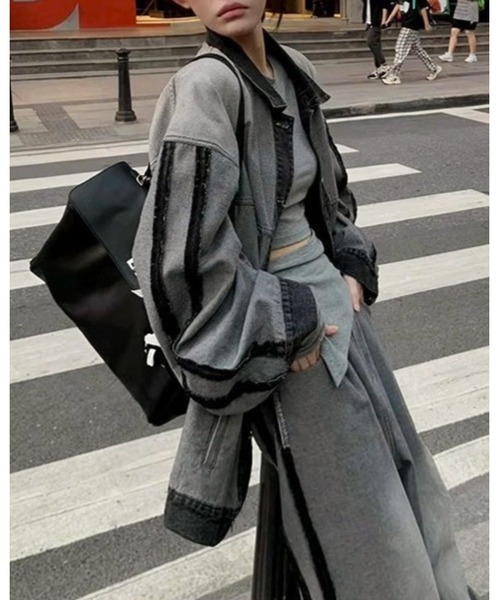 セール】ブラックデニムストリートセットアップ（セットアップ）｜inst