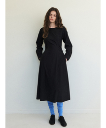 Side Tuck Shirring Dress, Black