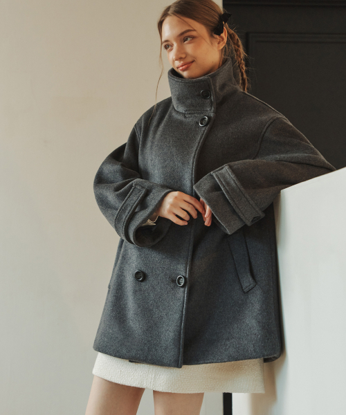 ZEROSTREET(ゼロストリート)の「ウールダブルハーフコート / チャコール(チェスターコート・レディース・チャコール・S/M)」の3枚目の写真