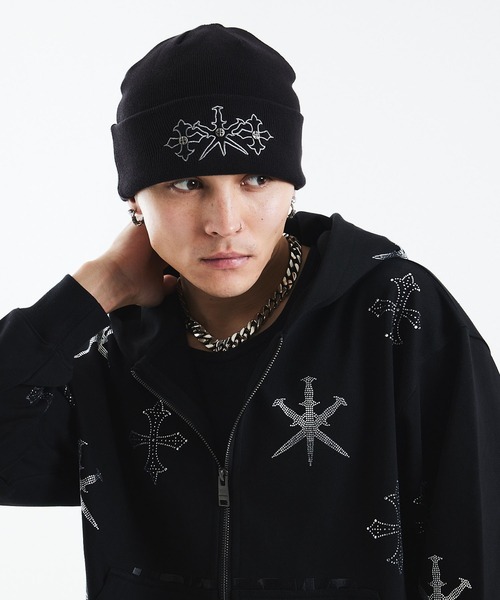 UNKNOWN LONDON（アンノウン・ロンドン）の「ビーニー｜Dagger Cross Embroidery Beanie｜Unknown London（ニットキャップ/ビーニー・メンズ・ブラック・FREE）」の7枚目の写真