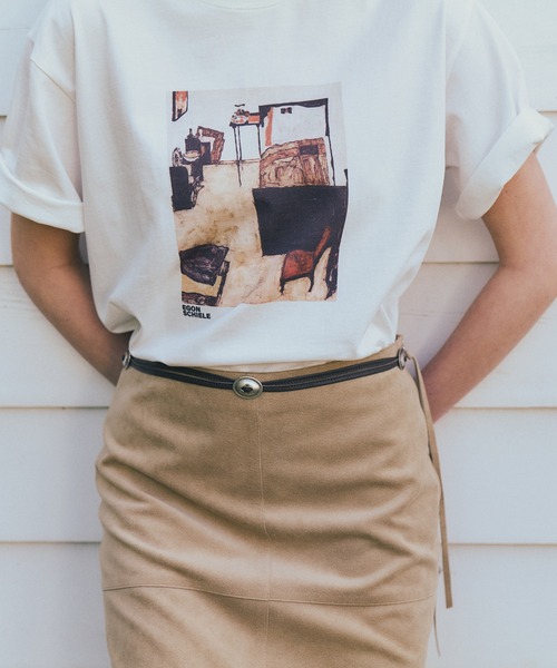 アートプリント Tシャツ　ベージュ Egon Schiele for SALON】アートプリントTシャツ（Tシャツ/カットソー