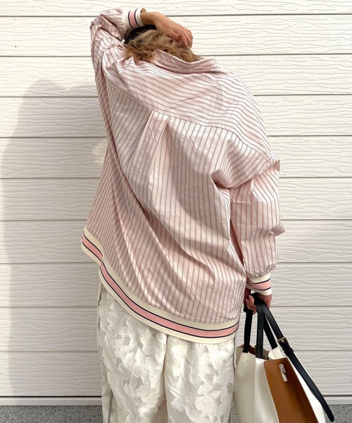 Q（キュー）の「マルチストライプリブドッキングシャツ（シャツ/ブラウス・レディース・グレイッシュブルー/ナチュラル・MEDIUM）」の2枚目の写真