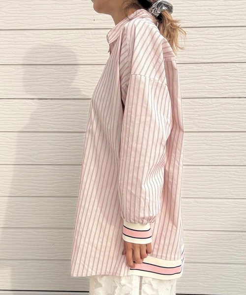 Q（キュー）の「マルチストライプリブドッキングシャツ（シャツ/ブラウス・レディース・グレイッシュブルー/ナチュラル・MEDIUM）」の4枚目の写真