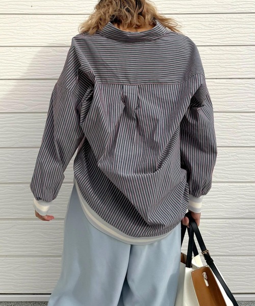 Q（キュー）の「マルチストライプリブドッキングシャツ（シャツ/ブラウス・レディース・グレイッシュブルー/ナチュラル・MEDIUM）」の10枚目の写真