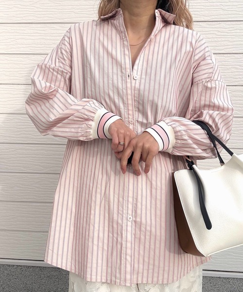 Q（キュー）の「マルチストライプリブドッキングシャツ（シャツ/ブラウス・レディース・グレイッシュブルー/ナチュラル・MEDIUM）」の11枚目の写真