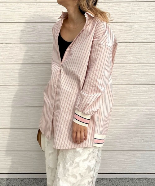 Q（キュー）の「マルチストライプリブドッキングシャツ（シャツ/ブラウス・レディース・グレイッシュブルー/ナチュラル・MEDIUM）」の15枚目の写真