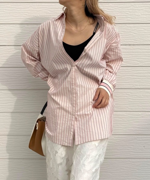 Q（キュー）の「マルチストライプリブドッキングシャツ（シャツ/ブラウス・レディース・グレイッシュブルー/ナチュラル・MEDIUM）」の12枚目の写真