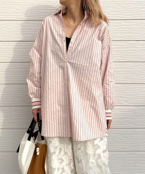 Q（キュー）の「マルチストライプリブドッキングシャツ（シャツ/ブラウス・レディース・グレイッシュブルー/ナチュラル・MEDIUM）」の13枚目の写真