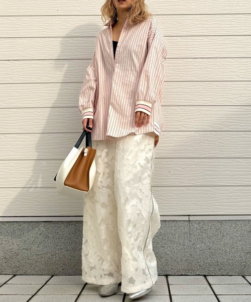 Q（キュー）の「マルチストライプリブドッキングシャツ（シャツ/ブラウス・レディース・グレイッシュブルー/ナチュラル・MEDIUM）」の19枚目の写真