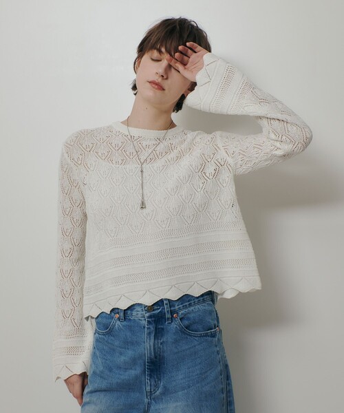 allureville（アルアバイル）の「レースニットプルオーバー（ニット/セーター・レディース・オフホワイト/ブラック・2）」の3枚目の写真