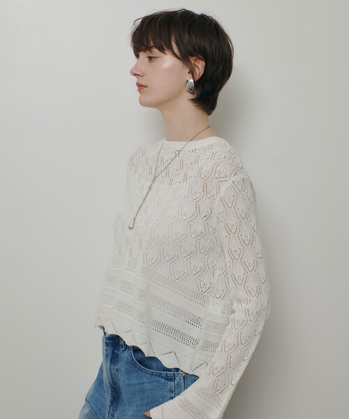 allureville（アルアバイル）の「レースニットプルオーバー（ニット/セーター・レディース・オフホワイト/ブラック・2）」の4枚目の写真