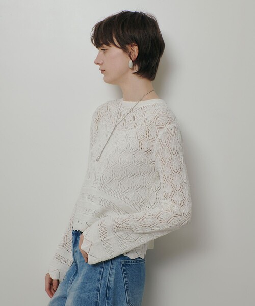 allureville（アルアバイル）の「レースニットプルオーバー（ニット/セーター・レディース・オフホワイト/ブラック・2）」の5枚目の写真