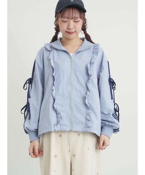 Samansa Mos2(サマンサ モスモス)の「フリルトラックジャケット(ノーカラージャケット・レディース・サックスブルー/ブラック/オフホワイト・F)」の15枚目の写真