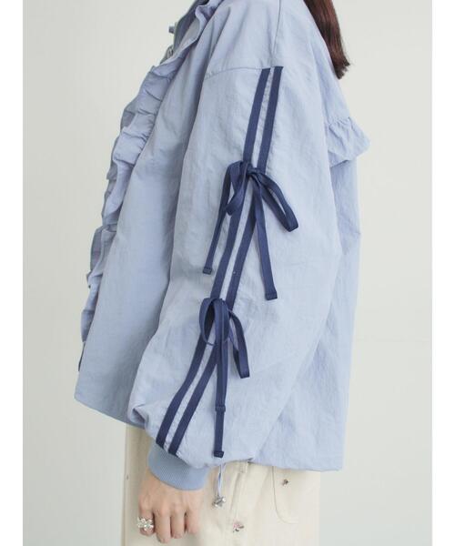 Samansa Mos2(サマンサ モスモス)の「フリルトラックジャケット(ノーカラージャケット・レディース・サックスブルー/ブラック/オフホワイト・F)」の21枚目の写真