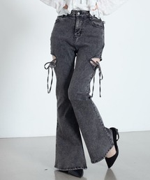 WEGO | WEGO/【26年春夏新作】カットアウトリボンストレッチフレアデニムパンツ(デニムパンツ)