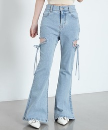 WEGO | WEGO/【26年春夏新作】カットアウトリボンストレッチフレアデニムパンツ(デニムパンツ)