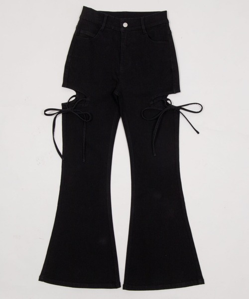 WEGO（ウィゴー）の「WEGO/【26年春夏新作】カットアウトリボンストレッチフレアデニムパンツ（デニムパンツ・レディース・コバルトブルー/スカイブルー/ブラック系2/ブラック系その他・SMALL/MEDIUM）」の5枚目の写真