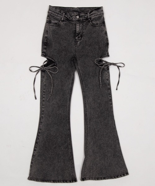 WEGO（ウィゴー）の「WEGO/【26年春夏新作】カットアウトリボンストレッチフレアデニムパンツ（デニムパンツ・レディース・コバルトブルー/スカイブルー/ブラック系2/ブラック系その他・SMALL/MEDIUM）」の6枚目の写真