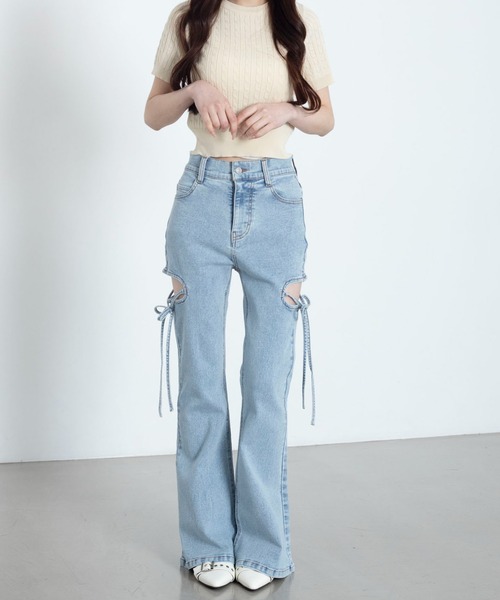 WEGO(ウィゴー)の「WEGO/【26年春夏新作】カットアウトリボンストレッチフレアデニムパンツ(デニムパンツ・レディース・コバルトブルー/スカイブルー/ブラック系2/ブラック系その他・SMALL/MEDIUM)」の19枚目の写真