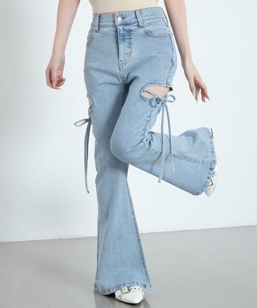 WEGO(ウィゴー)の「WEGO/【26年春夏新作】カットアウトリボンストレッチフレアデニムパンツ(デニムパンツ・レディース・コバルトブルー/スカイブルー/ブラック系2/ブラック系その他・SMALL/MEDIUM)」の18枚目の写真