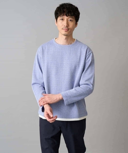 a.v.v(アーヴェヴェ)の「【イージーケア/洗濯機で洗える/毛玉になりにくい】変形ヘリンボンフェイクレイヤードカットソー(Tシャツ/カットソー・メンズ・ライトグレー/ライラック/グレー・46/50/48)」の14枚目の写真