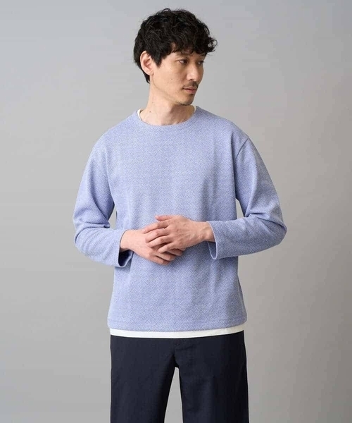 a.v.v(アーヴェヴェ)の「【イージーケア/洗濯機で洗える/毛玉になりにくい】変形ヘリンボンフェイクレイヤードカットソー(Tシャツ/カットソー・メンズ・ライトグレー/ライラック/グレー・46/50/48)」の16枚目の写真