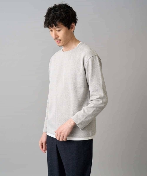 a.v.v(アーヴェヴェ)の「【イージーケア/洗濯機で洗える/毛玉になりにくい】変形ヘリンボンフェイクレイヤードカットソー(Tシャツ/カットソー・メンズ・ライトグレー/ライラック/グレー・46/50/48)」の22枚目の写真