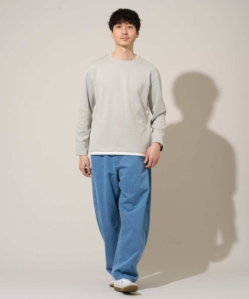 a.v.v(アーヴェヴェ)の「1枚でサマになる【イージーケア/洗濯機で洗える/毛玉になりにくい】変形ヘリンボンフェイクレイヤードカットソー(Tシャツ/カットソー・メンズ・ライトグレー/ライラック/グレー・46/50/48)」の9枚目の写真