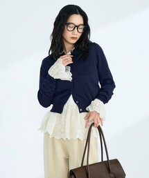 FR刺繍コットン混BASICカーディガン