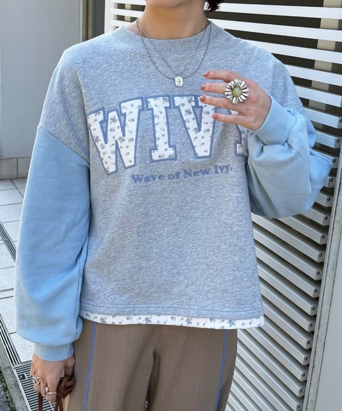 DOUBLE NAME（ダブルネーム）の「配色切替花柄ワッペンプルオーバー（Tシャツ/カットソー・レディース・ピンク/ブルー・FREE）」の2枚目の写真