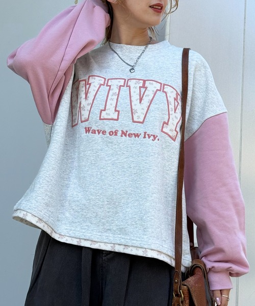 DOUBLE NAME（ダブルネーム）の「配色切替花柄ワッペンプルオーバー（Tシャツ/カットソー・レディース・ピンク/ブルー・FREE）」の7枚目の写真