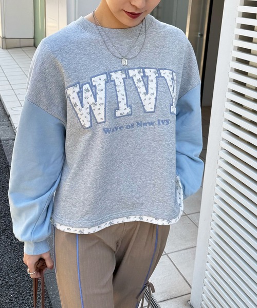 DOUBLE NAME（ダブルネーム）の「配色切替花柄ワッペンプルオーバー（Tシャツ/カットソー・レディース・ピンク/ブルー・FREE）」の10枚目の写真