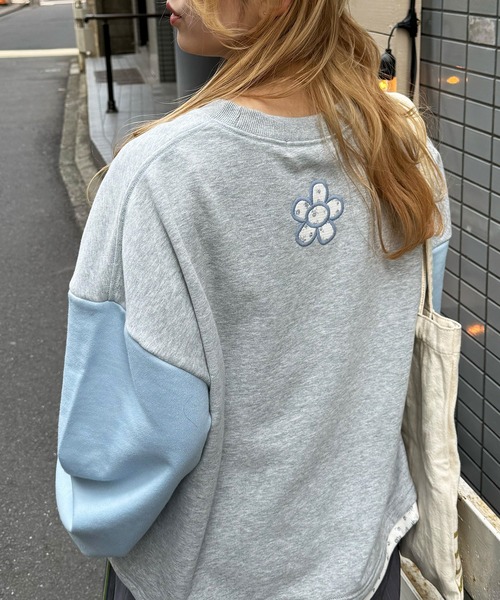 DOUBLE NAME（ダブルネーム）の「配色切替花柄ワッペンプルオーバー（Tシャツ/カットソー・レディース・ピンク/ブルー・FREE）」の11枚目の写真