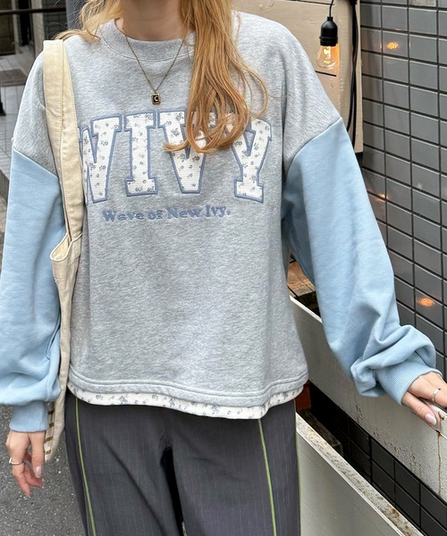 DOUBLE NAME（ダブルネーム）の「配色切替花柄ワッペンプルオーバー（Tシャツ/カットソー・レディース・ピンク/ブルー・FREE）」の12枚目の写真