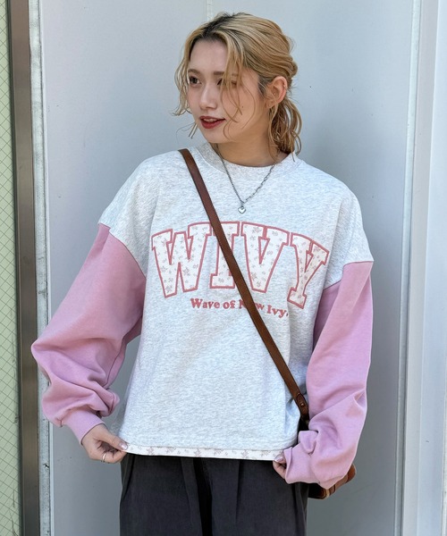 DOUBLE NAME(ダブルネーム)の「配色切替花柄ワッペンプルオーバー(Tシャツ/カットソー・レディース・ピンク/ブルー・FREE)」の15枚目の写真