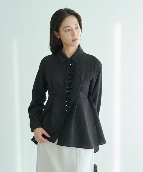 YECCA VECCA（イェッカヴェッカ）の「パールジャガードペプラムブラウス（シャツ/ブラウス・レディース・ブラック/オフホワイト・FREE）」の9枚目の写真